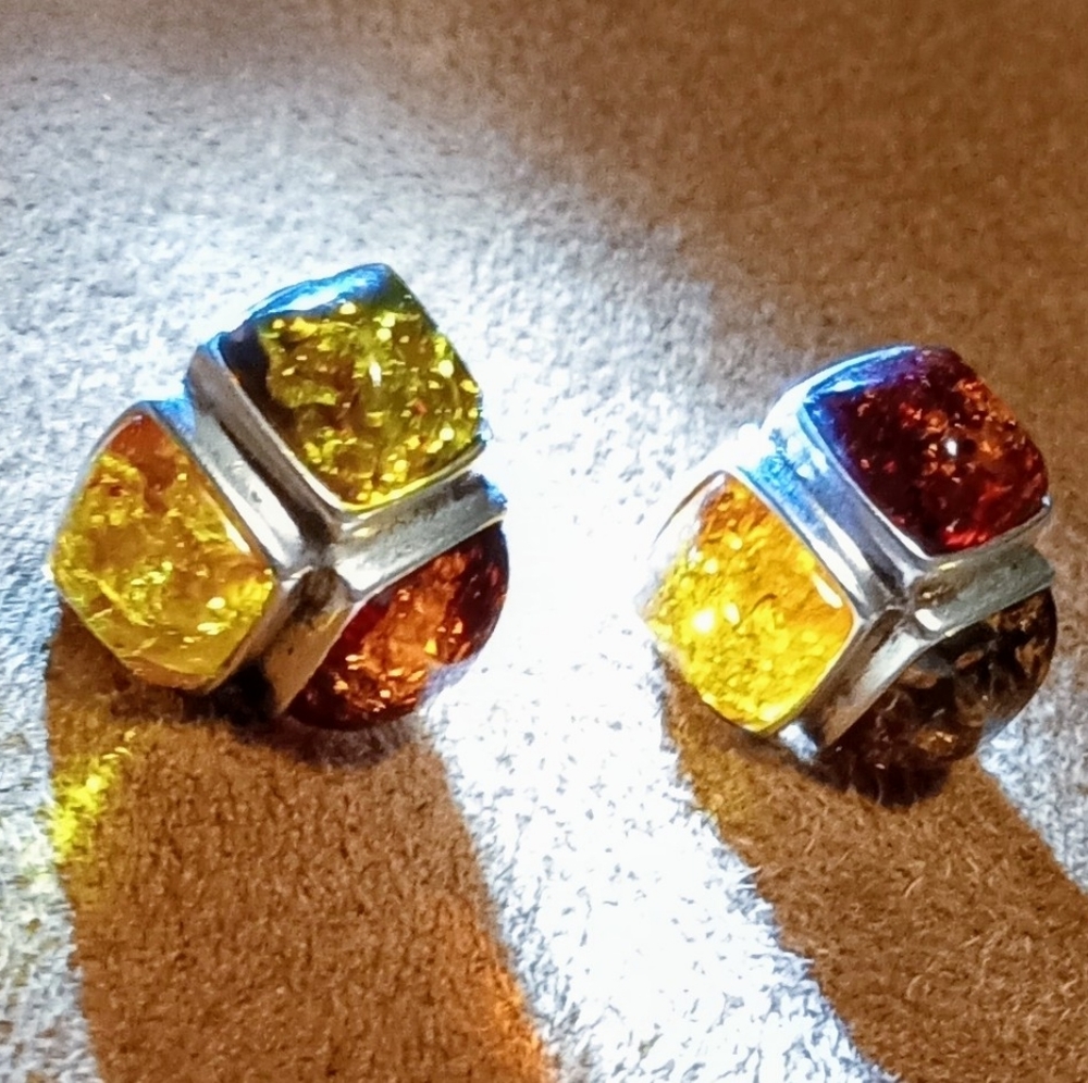 Gorgeous MultiColored Baltic Amber Stud Earrings 925